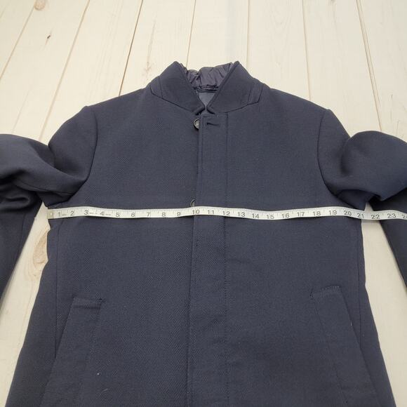 Zara Man navy blue tailored pea coat trench jacket full zip high collar - Picture 5 of 15